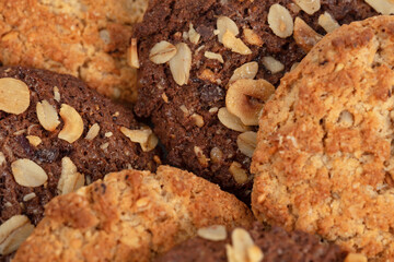 Homemade chocolate chip and oatmeal cookies isolated on white background.