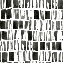 Abstract monochrome brick brush strokes background. Rough textured brush strokes seamless pattern.