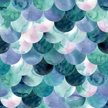 Abstract mermaid scales seamless pattern. Fish skin texture in teal turquoise colors.