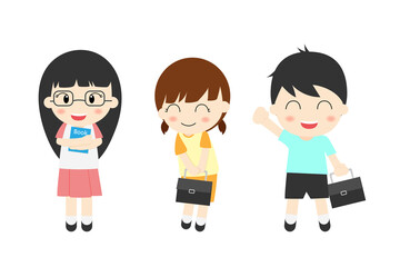 Student boy and girl cute character set isolated on white background