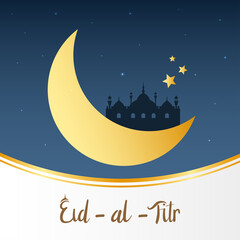 Obraz na płótnie Canvas Eid Mubarak islamic on the beautiful night with moon , eid al fitr happy holiday design greeting card banner background , vector illustration