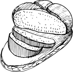 Bread, pastries, buns, cereals, spikelets. Bakery. Healthy eating. Seamless patern. Vector hand-drawn graphic illustration.
