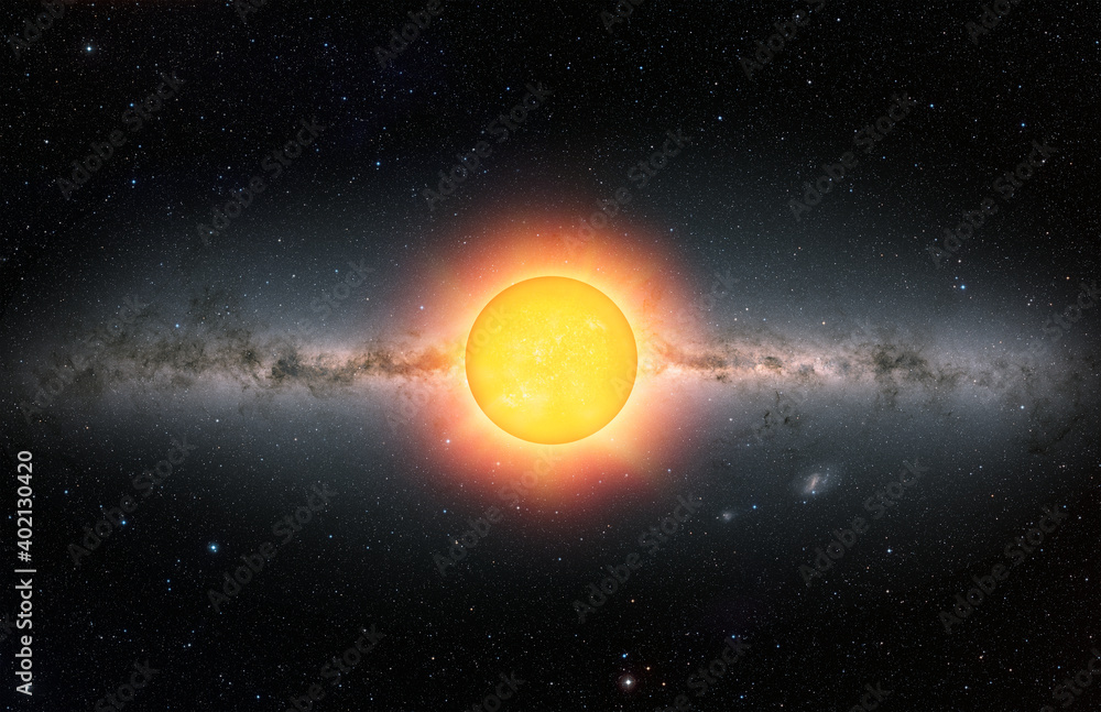 Poster The Sun in Space our galaxy milky way in the background 