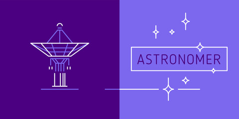Vector linear icon astronomy. Line contour symbol of telescope for observatory science emblem, astrophysics concept logo design. Contour illustration telescope in trendy minimal style — astronomer