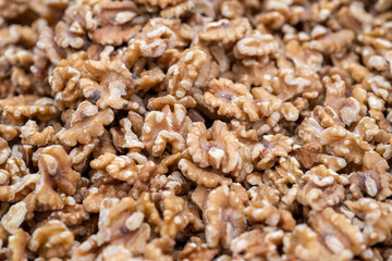 Raw English walnut nuts for sale at the city market