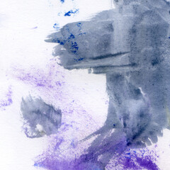 Watercolor illustration. Texture. Watercolor transparent stain. Blur, spray. Gray and purple.