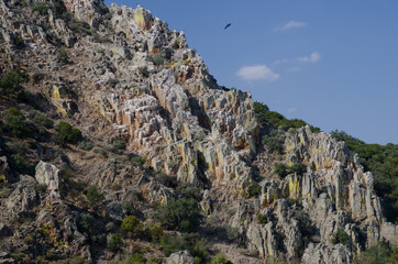 Rocky cliff of La Portilla del Tietar. Monfrague National Park. Caceres. Extremadura. Spain.