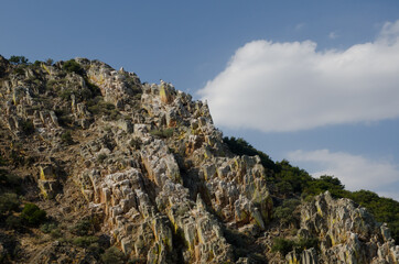 Rocky cliff of La Portilla del Tietar. Monfrague National Park. Caceres. Extremadura. Spain.