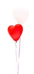 Plakat Two heart-shaped balloons, red and white on a white background, isolate