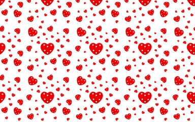 Wooden red heart toy on white background, isolate, seamless pattern