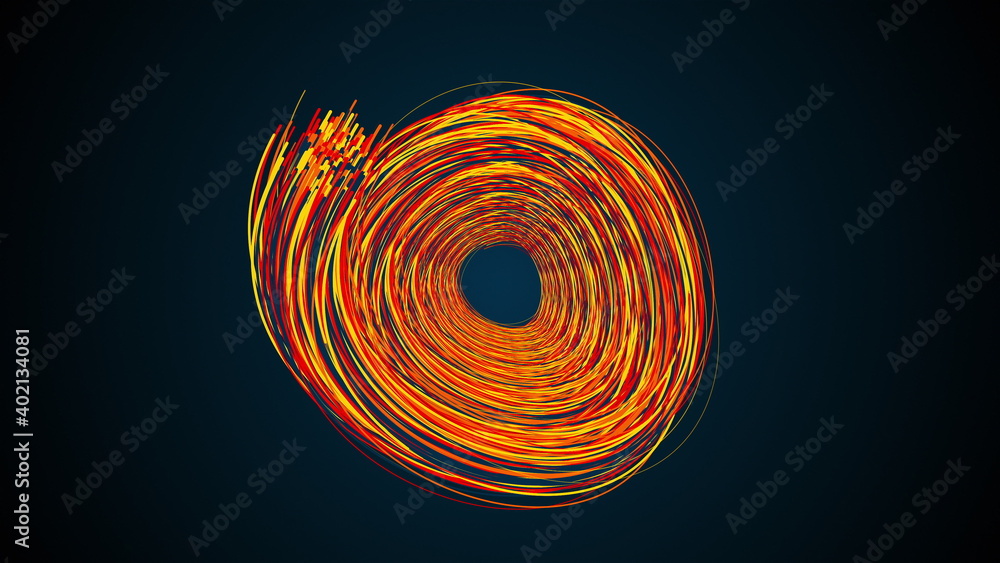 Poster abstract rings of flashing colorful stripes, computer generated. 3d render of modern backdrop
