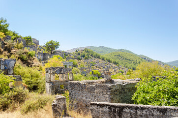 Ghost Town, Abandoned houses and ruins of Kayakoy village, Fethiye, Turkey