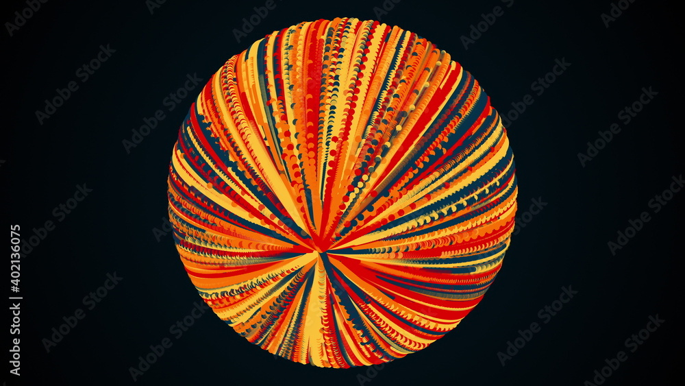Poster abstract sphere made of lines and particles, computer generated. 3d rendering of art background