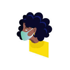 African young woman wearing medical mask. Vector illustration.