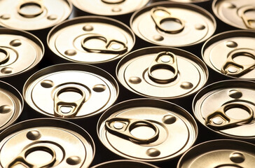 Closeup of a group of aluminium cans.