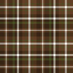 Seamless pattern in stylish brown, white and dark green colors for plaid, fabric, textile, clothes, tablecloth and other things. Vector image.