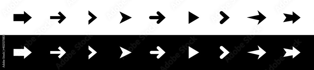 Poster arrow icons set. collection black and white arrow. modern flat simple arrows isolated. cursor sign. 