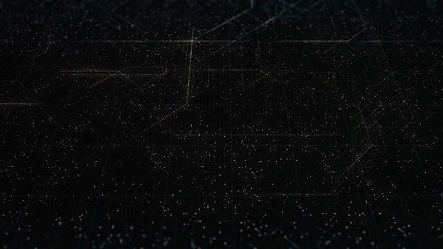Abstract background digital space of signals and particles on black background, seamless loop. Animation. Endless flow of information, concept of AI.