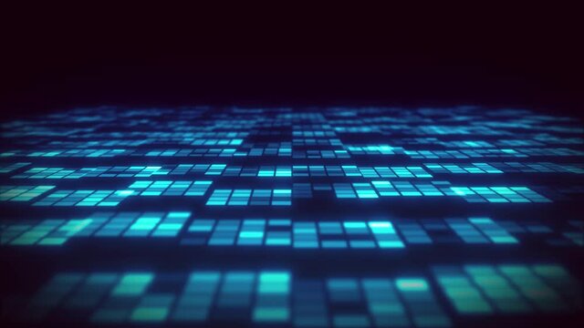 Abstract 3d Digital Lights Technology Animation/ 4k animation of an abstract design background with digital led light and glowing dots seamless looping, with camera zoom in effect