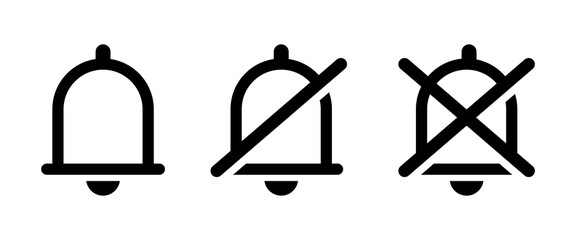 Notification bell icon. No sound outline symbol isolated. Bell crossed out. Mute sign in flat style. Vector illustration.