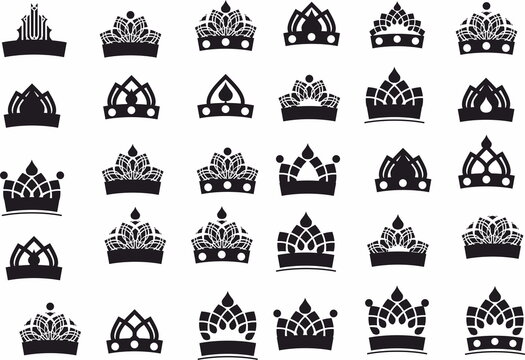 Crown graphic silhouette icons set