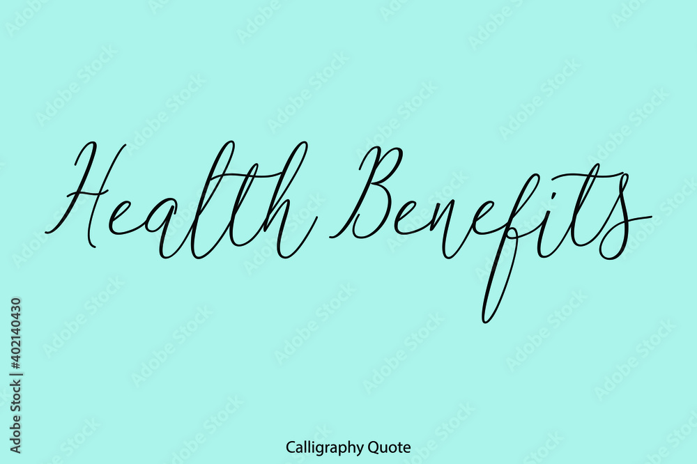 Fototapete health benefits beautiful handwriting typescript text on cyan background