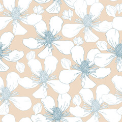 Floral seamless pattern. Vector background with flowers. Hand drawn artwork for textiles, fabrics, souvenirs, packaging and greeting cards.