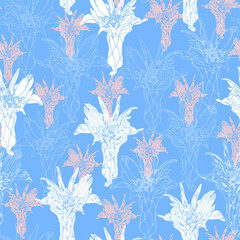 Seamless pattern with flowers. Hand drawn floral background. Artwork for textiles, fabrics, souvenirs, packaging and greeting cards.