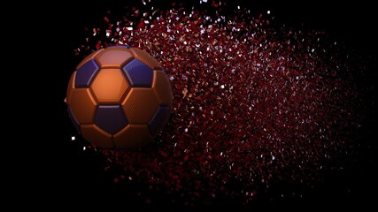 Fototapeta premium Soccer ball with Particles under Black Background. 3D sketch design and illustration. 3D CG. 3D high quality rendering. 