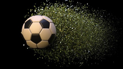 Fototapeta premium Soccer ball with Particles under Black Background. 3D sketch design and illustration. 3D CG. 3D high quality rendering. 