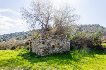 Old abandoned traditional stone house in Datca, Mugla, Turkey