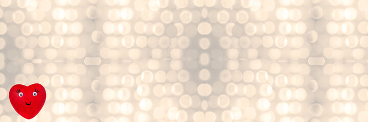 Red heart on platinum bokeh picture, for background, greeting cards, happiness festival, New years wishes, Valentine days. Wedding, bridal, valentines and mothers day celebration design.