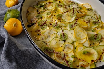 Mini squash of carpaccio. Vegan healthy salad.