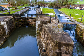 A view of the upper section of the canal locks at Hatton Locks near Warwick, UK on a winters day