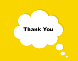 Thank you cloud on yellow background. Thank you speech bubble. Flat hand lettering style. Vector design template. Banner design. Vector illustration.