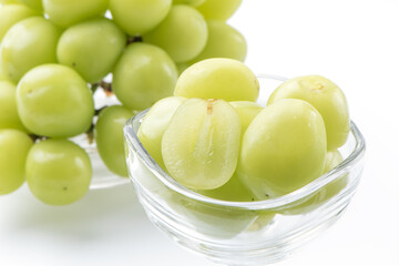 Beautiful boxed Shine Muscat green grape isolated on white background.