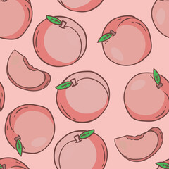 Vector fruit seamless pattern. Vector seamless peach pattern. Seamless fruits pattern.