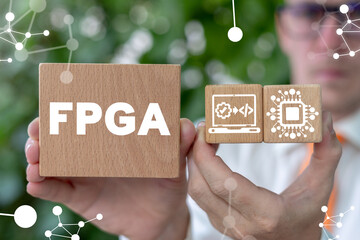 Information technology concept of FPGA - Field Programmable Gate Array.