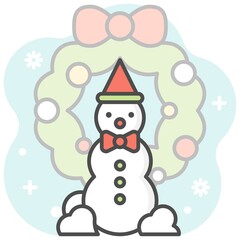 Snowman filled icon with background, vector illustration