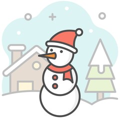 Snowman filled icon with background, vector illustration