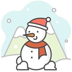 Snowman filled icon with background, vector illustration