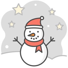 Snowman filled icon with background, vector illustration