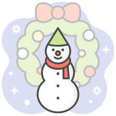 Snowman filled icon with background, vector illustration