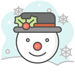 Snowman filled icon with background, vector illustration
