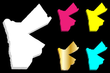 3D map of Jordan (Hashemite Kingdom of Jordan) -  white, yellow, purple, blue and gold - vector illustration