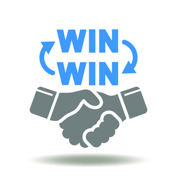 Win Win Words With Cycle Arrows And Handshake Vector Icon. WIN-WIN Situation Symbol. Collaborate Partnership Deal Illustration.