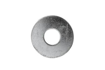 metal round washer in silver color, isolate on a white background