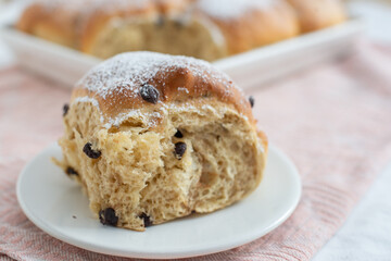 Fluffy homemade austrian powdered buchteln with chocolate chips