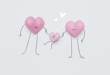 3D of hearts characters as symbols of love and family.  Insurance, Health care  concept.