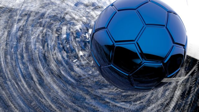 Soccer ball with Particles under Black Background. 3D sketch design and illustration. 3D CG. 3D high quality rendering.	